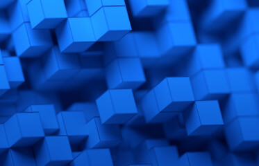 Abstract 3d render, blue geometric background design with cubes