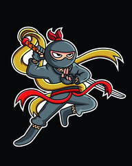 Vector illustration of ninja assassin carrying shuriken