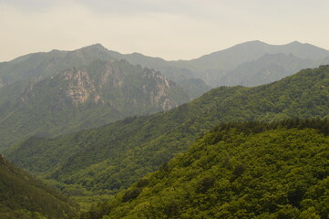 Naklejka na ściany i meble Hiking in the beautiful Seoraksan Mountains and outside of Sokchos temples, South Korea