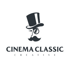 Gentleman logo - elegant fashion style suit man classic vintage mustache clothing hat tie illustrative luxury wealthy rich businessman tuxedo boss adult cartoon character mascot