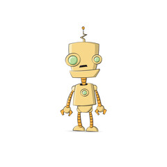 Robot cartoon character illustration - tech technology future scifi cyborg machine future intelligence smart science ai mechanical cyber innovation kids smile electric bot