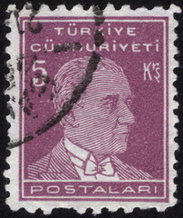 Republic of Turkey. Republic of Turkey postage stamp. Republic of Turkey historical stamp. A postage stamp printed in Republic of Turkey.