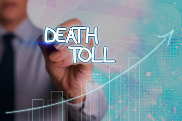 Conceptual hand writing showing Death Toll. Concept meaning the number of deaths resulting from a...