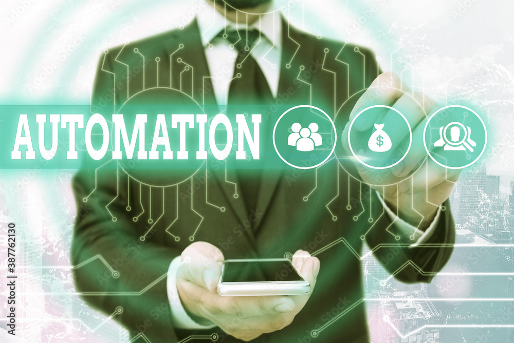 Poster text sign showing automation. business photo showcasing automatically controlled operation of an app