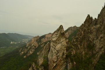 Climbing Seoraksan mountain in the Taebaek mountain range in the Gangwon Province outside of...