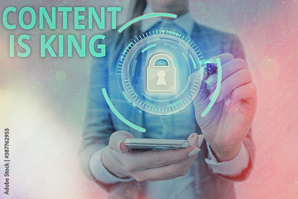 Poster text sign showing content is king. business photo text believe that content is central to the succes