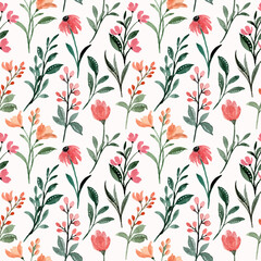 Wild floral watercolor seamless pattern