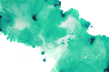 Viridian Green Watercolor hand painting and splash abstract texture on white paper Background