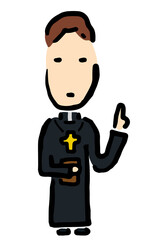 Catholic Priest pointing up  : Hand drawn vector illustration like woodblock print