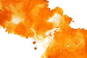 Orange Watercolor hand painting and splash abstract texture on white paper Background