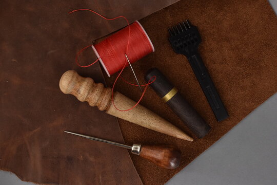 Leather and leather tools - needles, punches, threads and awls