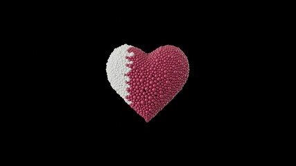 Qatar National Day. December 18. Heart shape made out of shiny sphere on black background. 3D rendering.