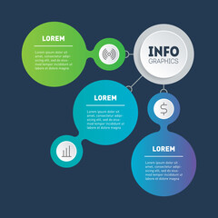 Web Template of info chart. Infographic or diagram of technology or education process with three directions. Brochure design template. Business presentation concept with 3 options.
