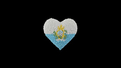 San Marino National Day. Republic Day. September 3. Heart shape made out of shiny sphere on black background. 3D rendering.
