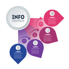 Business presentation concept with 4 options. Info graphic of technological or education process with four steps. Infographic in the form of a sector of circle. Vector icons.