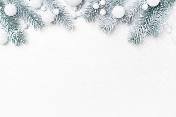 White festive Christmas background with christmas tree branches - 387765926