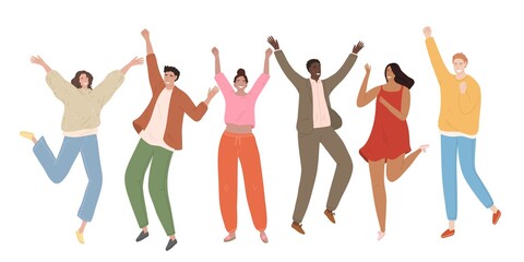 Fototapeta premium Group of happy young people jumping of joy