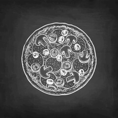 Chalk sketch of pizza.