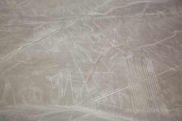 Aerial View of Nazca Geoglyph The Monkey. Nazca, Peru.