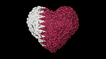 Qatar National Day. December 18. Heart shape made out of flowers on black background. 3D rendering.