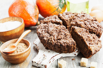 Homemade pumpkin cake with cocoa