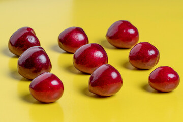 the square-shaped cherries. Healthy food, vegetarian cuisine, fresh fruit, flat lay