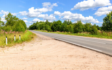 Asphalt road in the countryside among the trees