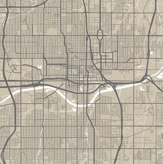 Detailed map of Oklahoma city city, linear print map. Cityscape panorama.