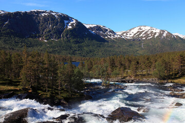 Likholefossen - river system and waterfalls in Gaularfjellet scenic route, Norway