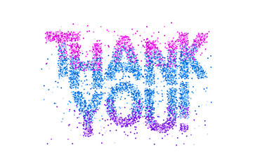 Thank you Banner with colored confetti  text on white background. Elegant luxury Greeting card. Design for flyers, postcards, posters, and banners.