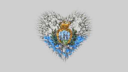 San Marino. National Day. 3 September. Heart shape made out of flowers on white background. 3D rendering.
