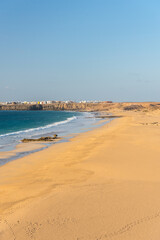 Coast in Fuerteventura at El Cotillo in the Canary Islands, Spain.