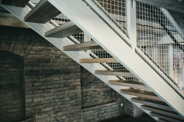 Fototapeta premium Modern interior design - stairs in wooden finishing