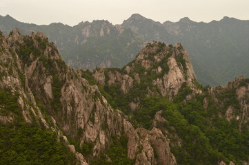 Hiking in the colorful Seoraksan Mountains in South Korea, Asia