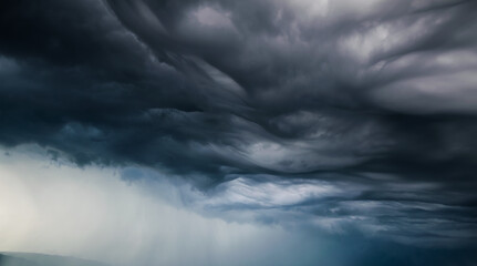 breathtaking heavy rain Undulatus asperatus clouds over Baikal lake during summer evening, Russia