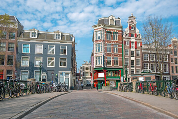 Fototapeta na wymiar City scenic from Amsterdam at the Gelderse kade in the Netherlands