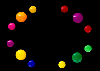 background frame made of colored magnetic paper clips on black background with space for text