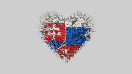 Slovakia. National Day. 1 January. Heart shape made out of flowers on white background. 3D rendering.