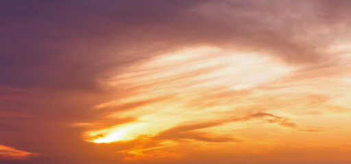 Fototapeta premium Colorful cloudy sky at sunset. Gradient color. Sky texture, abstract nature background