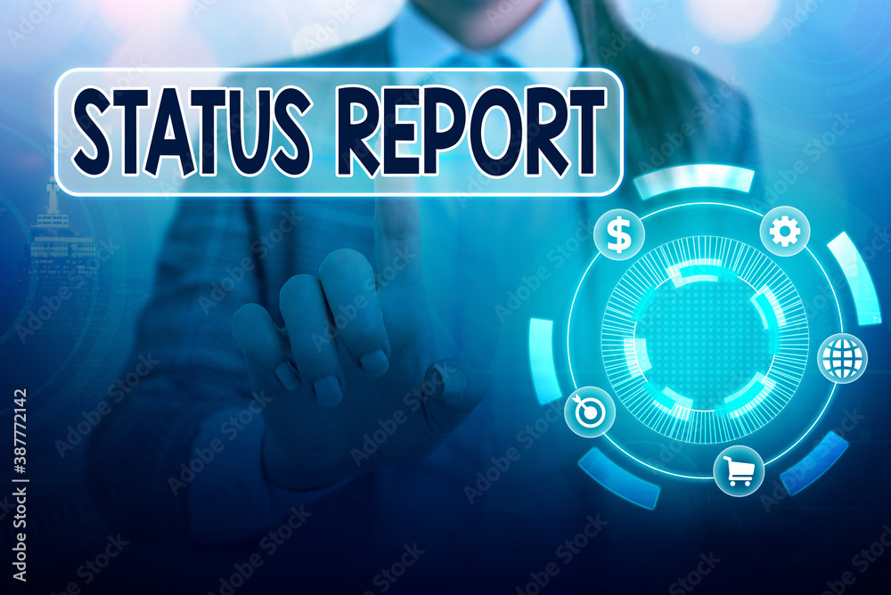 Poster word writing text status report. business photo showcasing summarizes the particular situation as of