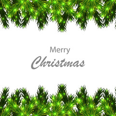 Fototapeta na wymiar Christmas tree branches border with congratulations, vector art illustration.