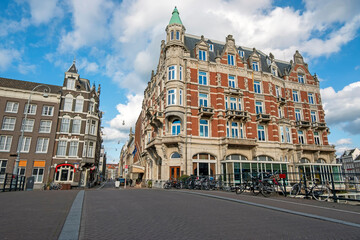 City scenic from Amsterdam at the Oude Turfmarkt in the Netherlands
