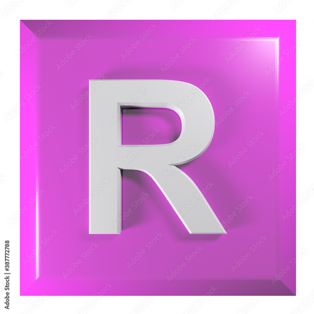 Fototapete pink square push button with the alphabetic letter r - 3d rendering illustration