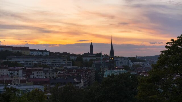 Sunset over the city Gothenburg, Sweden. Timelapse. 4K. 25p
