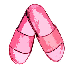 Painted pink Slippers on a white background