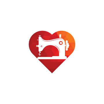 Manual Sew Machine Heart Shape Concept Logo Icon. Simple Illustration Of Manual Sew Machine Icon.