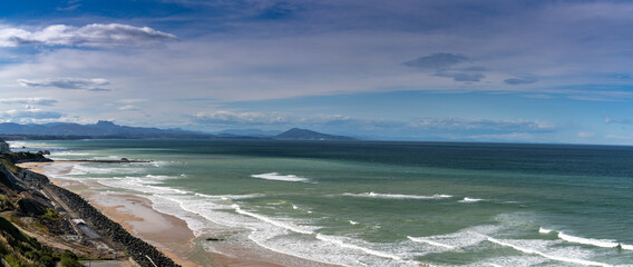 panorama view of the Basque Country coast and Bayy of Biscay in Biarritz - obrazy, fototapety, plakaty