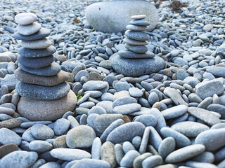 Stack of stones on a seashore. Concept of balance and harmony