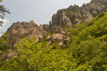 Hiking and climbing in the stunning Seoraksan Mountain Range in South Korea, Asia