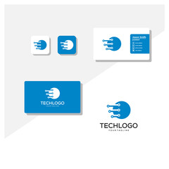 Technology logo and business card vector